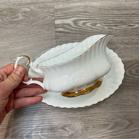 Royal Albert Bol D’or Gravy Boat & Underplate Bone China England Vintage - Picture 8 of 10
